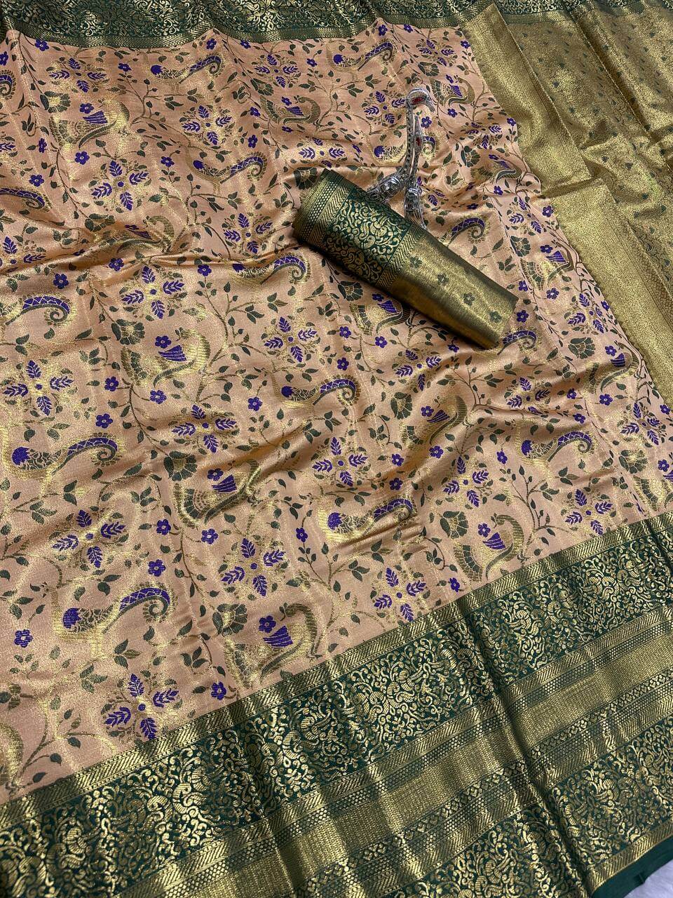 Devastating Beige Kanjivaram Silk Saree With Inimitable Blouse Piece