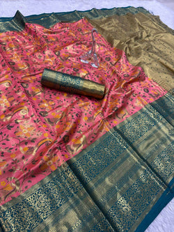 Lassitude Pink Kanjivaram Silk Saree With Quixotic Blouse Piece