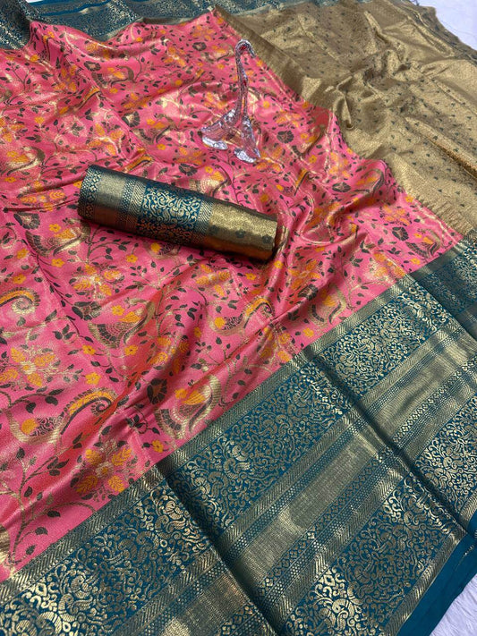 Lassitude Pink Kanjivaram Silk Saree With Quixotic Blouse Piece