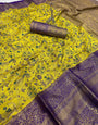 Vibrant Yellow Kanjivaram Silk Saree With Admirable Blouse Piece