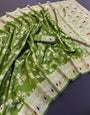 Preferable Green Soft Banarasi Silk Saree With Flameboyant Blouse Piece