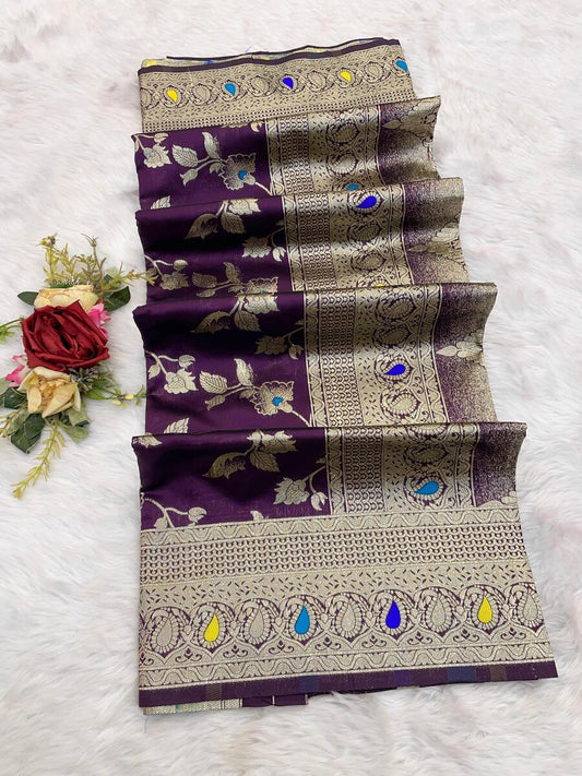 Scintillating Purple Soft Banarasi Silk Saree With Symmetrical Blouse Piece