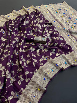 Scintillating Purple Soft Banarasi Silk Saree With Symmetrical Blouse Piece