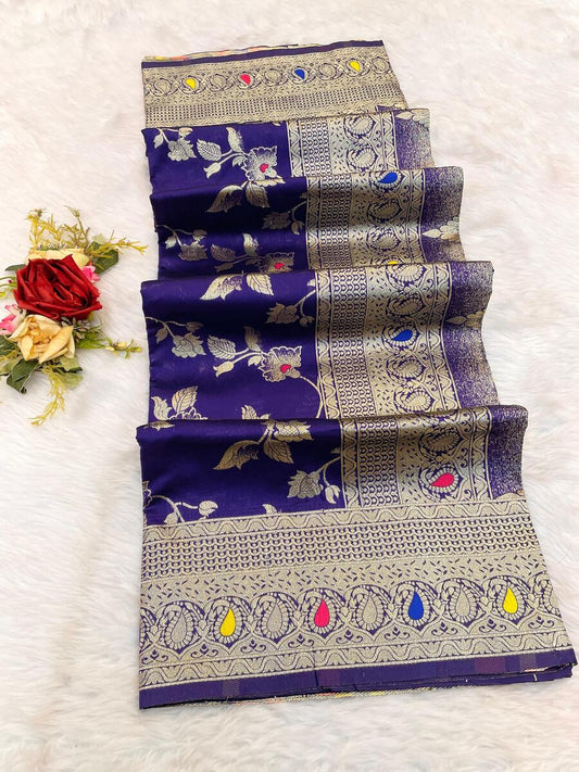 Glorious Royal Blue Soft Banarasi Silk Saree With Mesmerising Blouse Piece