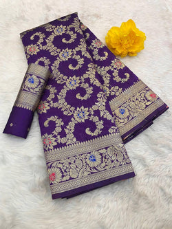 Beguiling Purple Soft Banarasi Silk Saree With Cynosure Blouse Piece