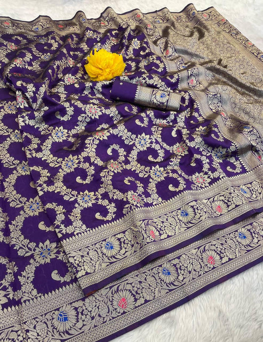 Beguiling Purple Soft Banarasi Silk Saree With Cynosure Blouse Piece