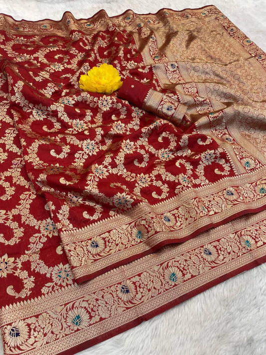 Allure Red Soft Banarasi Silk Saree With Wonderful Blouse Piece