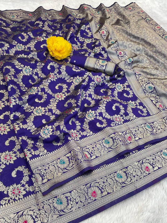Sophisticated Royal Blue Soft Banarasi Silk Saree With Epiphany Blouse Piece