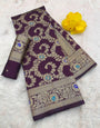 Felicitous Wine Soft Banarasi Silk Saree With Amazing Blouse Piece