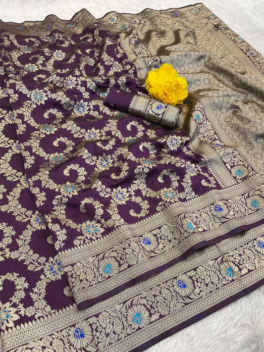 Felicitous Wine Soft Banarasi Silk Saree With Amazing Blouse Piece