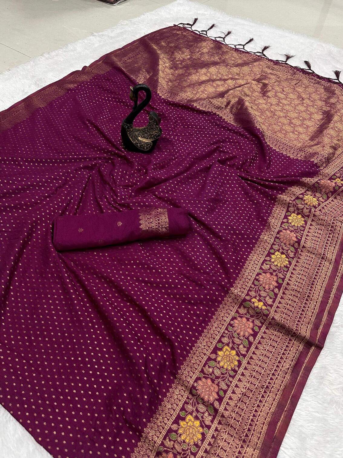 Smashing Purple Soft Banarasi Silk Saree With Grandiose Blouse Piece
