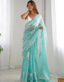 Gratifying Sky Sequence Work Jimmy Choo Silk Saree With Redolent Blouse Piece