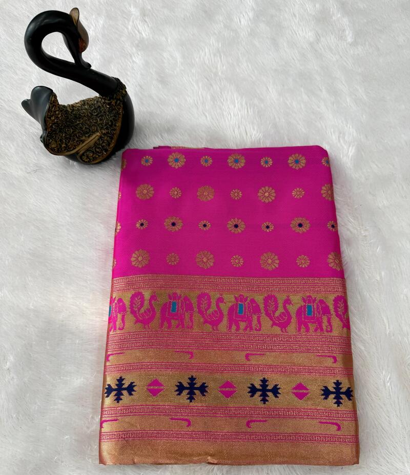 Dulcet Dark Pink Paithani Silk Saree With Charming Blouse Piece