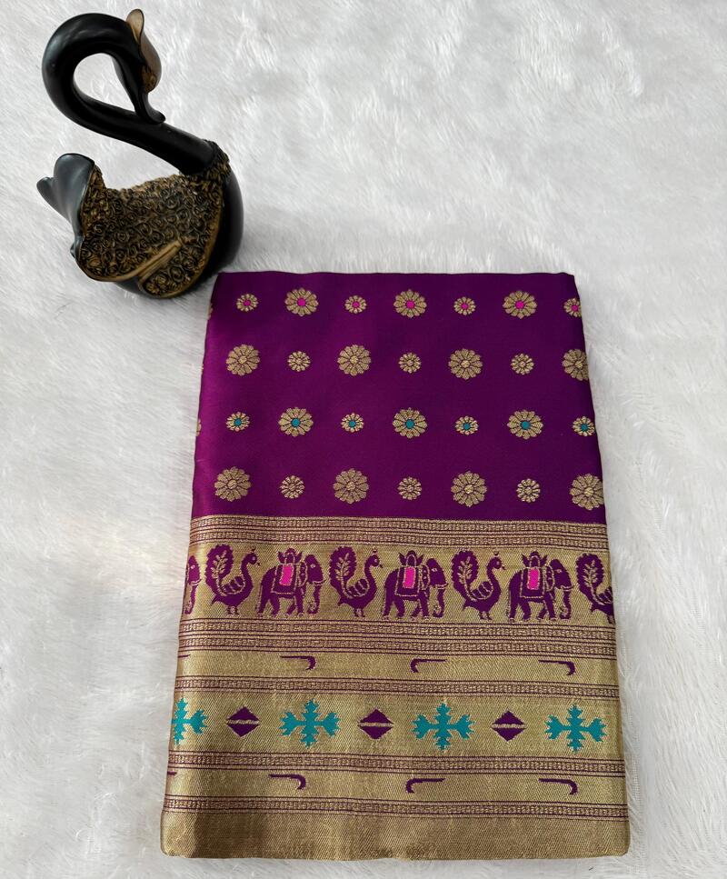 Ratatouille Purple Paithani Silk Saree With Incomparable Blouse Piece