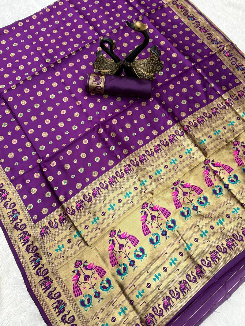 Ratatouille Purple Paithani Silk Saree With Incomparable Blouse Piece