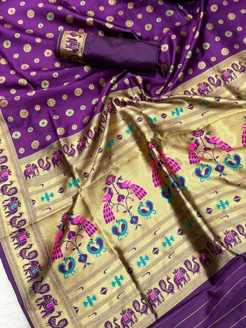 Ratatouille Purple Paithani Silk Saree With Incomparable Blouse Piece
