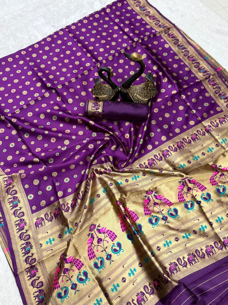 Ratatouille Purple Paithani Silk Saree With Incomparable Blouse Piece