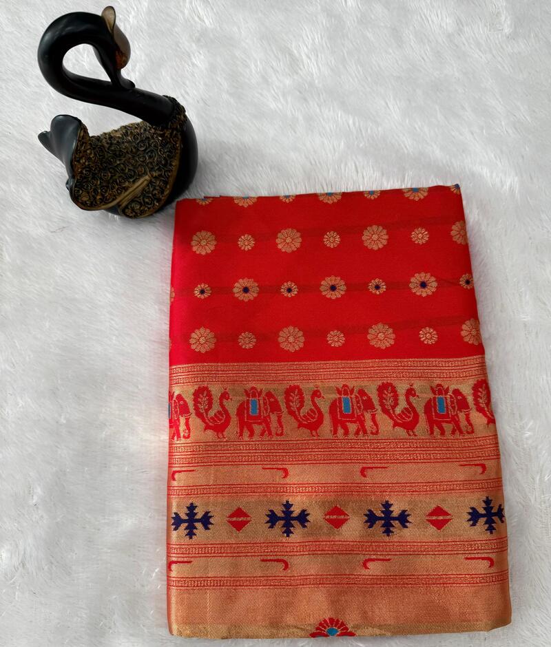 Alluring Red Paithani Silk Saree With Radiant Blouse Piece