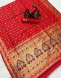 Alluring Red Paithani Silk Saree With Radiant Blouse Piece