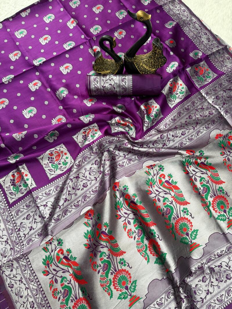 Diaphanous Purple Paithani Silk Saree With Quintessential Blouse Piece