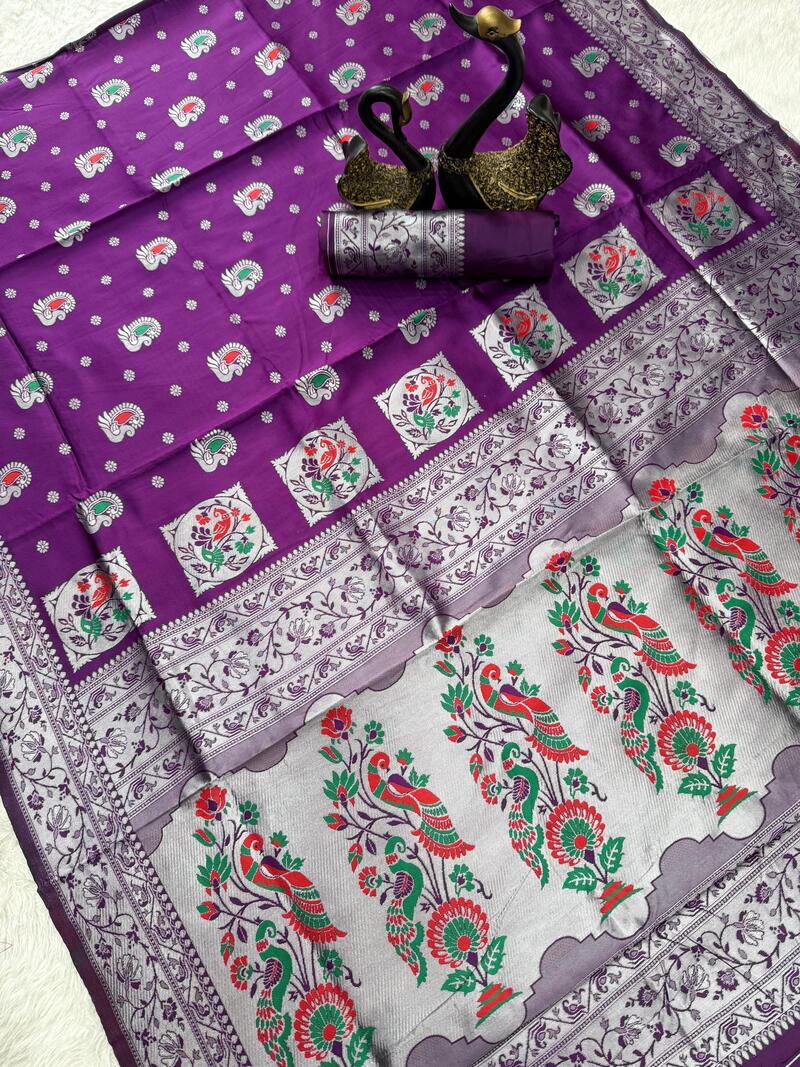 Diaphanous Purple Paithani Silk Saree With Quintessential Blouse Piece