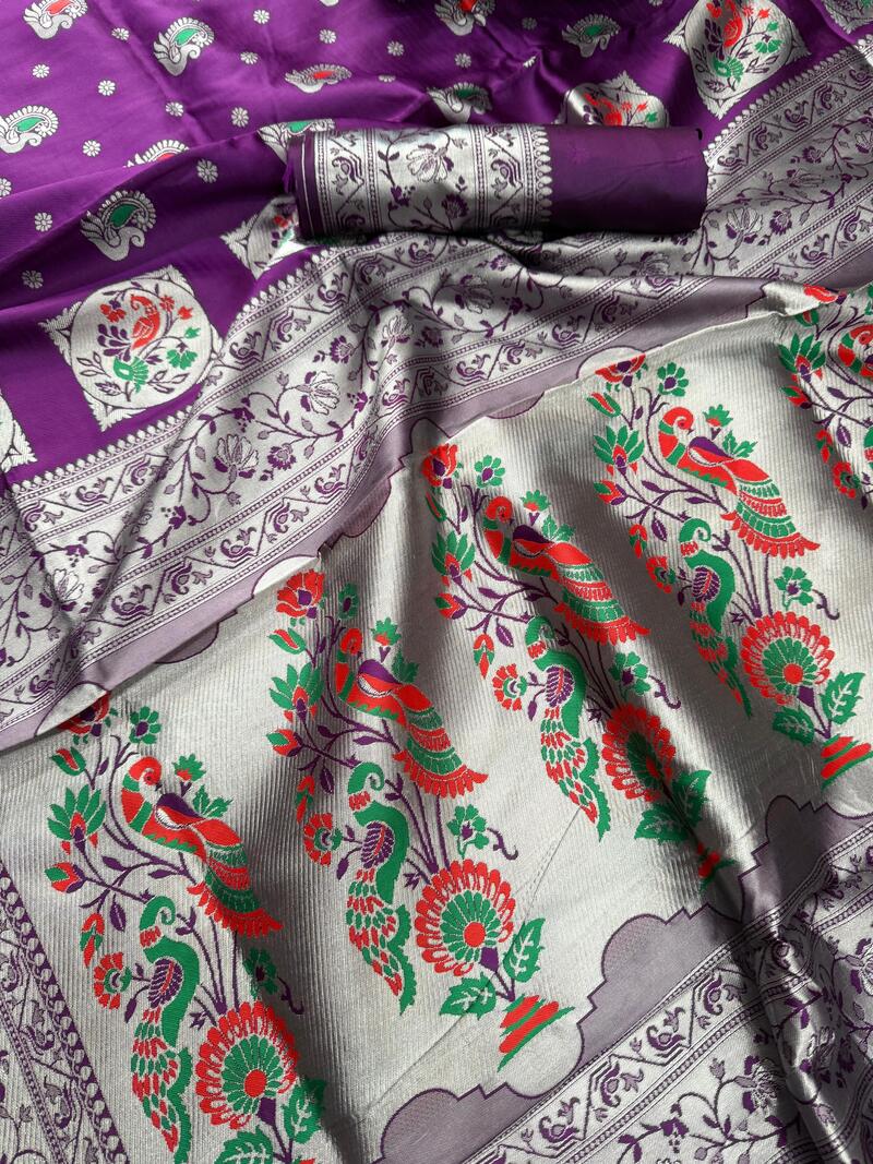 Diaphanous Purple Paithani Silk Saree With Quintessential Blouse Piece