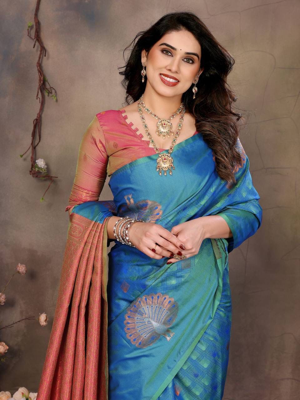 Serendipity Blue Soft Banarasi Silk Saree With Delightful Blouse Piece