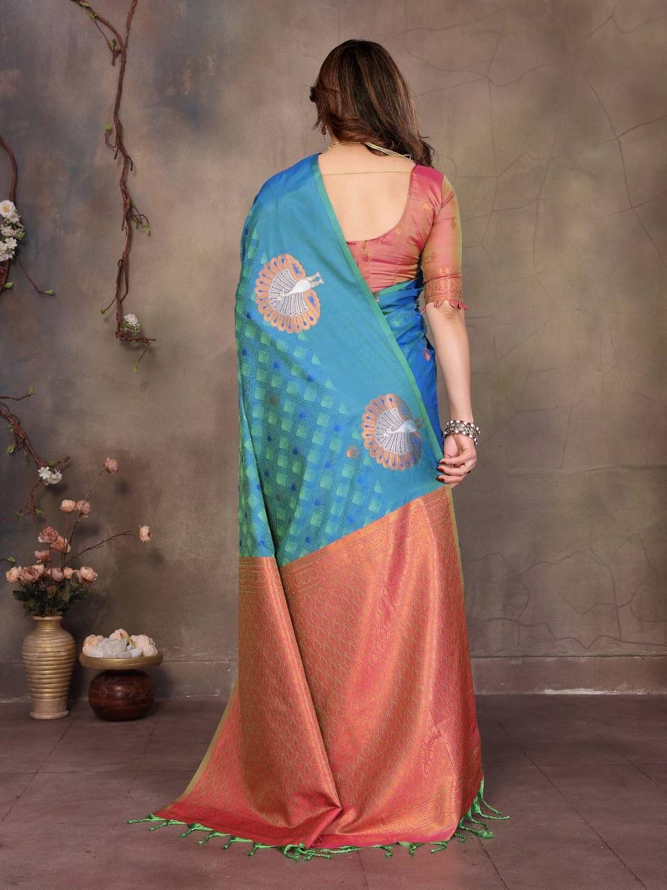Serendipity Blue Soft Banarasi Silk Saree With Delightful Blouse Piece