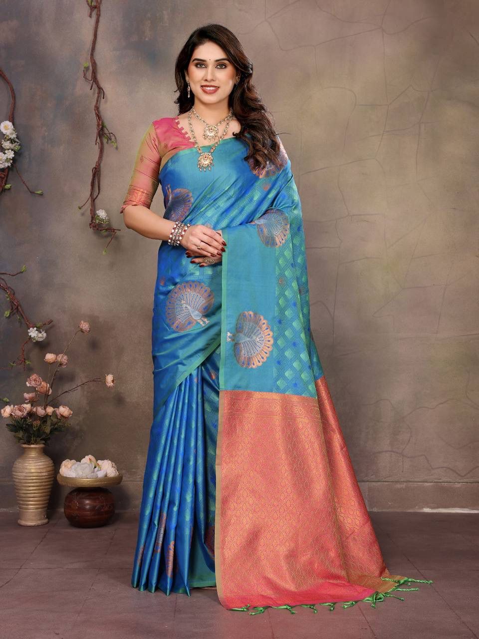 Serendipity Blue Soft Banarasi Silk Saree With Delightful Blouse Piece
