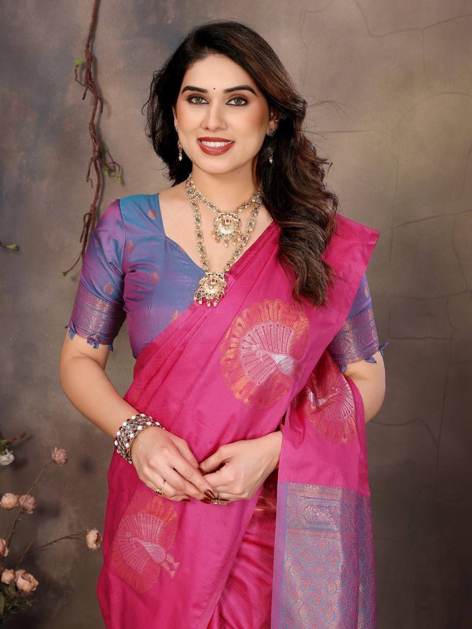 Lassitude Dark Pink Soft Banarasi Silk Saree With Traditional Blouse Piece
