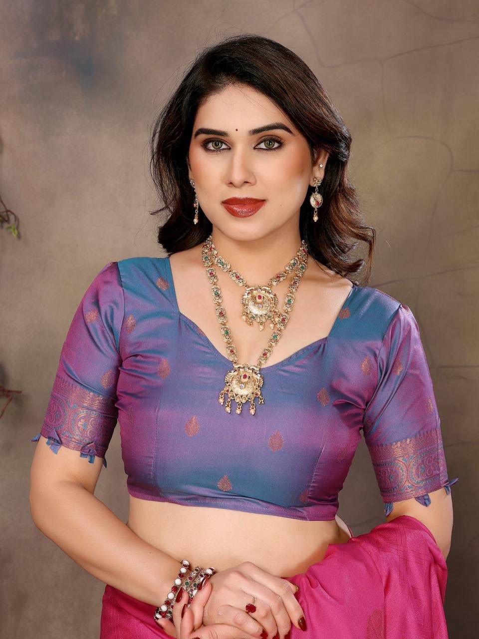 Lassitude Dark Pink Soft Banarasi Silk Saree With Traditional Blouse Piece