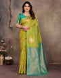 Enamoring Green Soft Banarasi Silk Saree With Extraordinary Blouse Piece