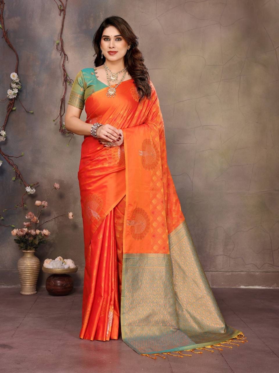 Beauteous Orange Soft Banarasi Silk Saree With Amazing Blouse Piece