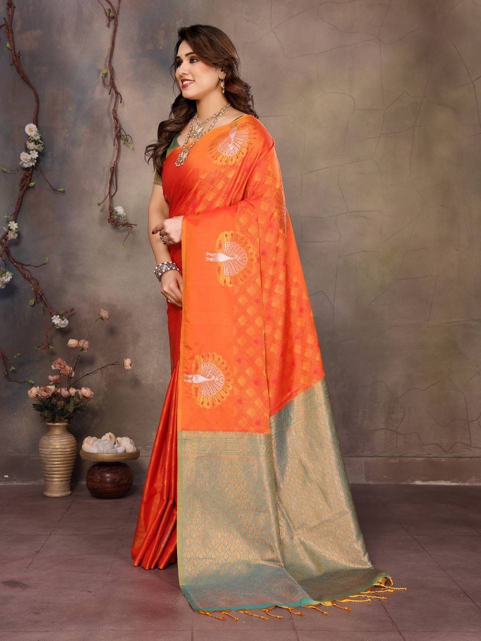 Beauteous Orange Soft Banarasi Silk Saree With Amazing Blouse Piece