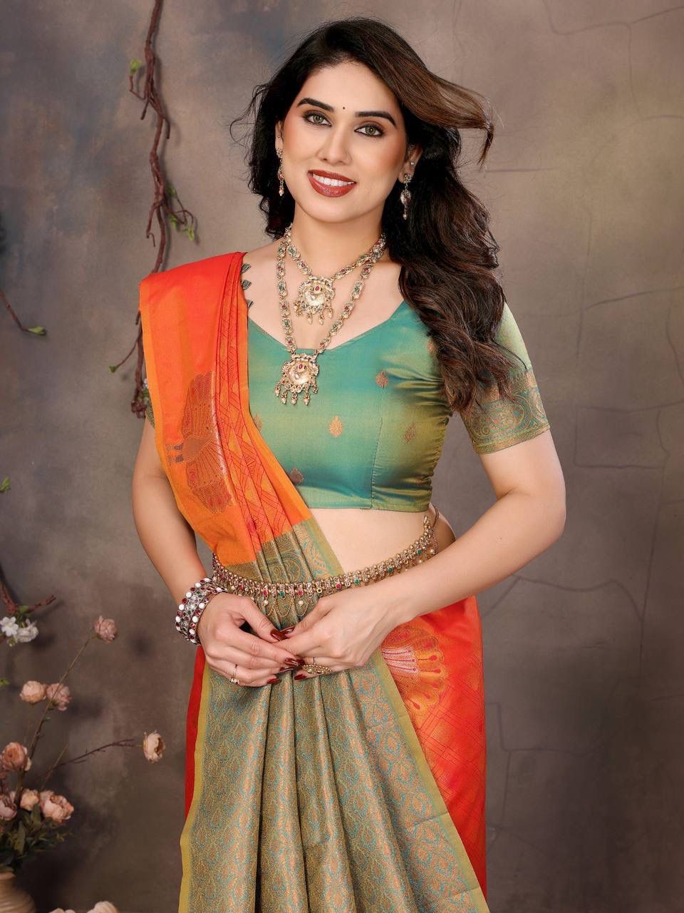 Beauteous Orange Soft Banarasi Silk Saree With Amazing Blouse Piece