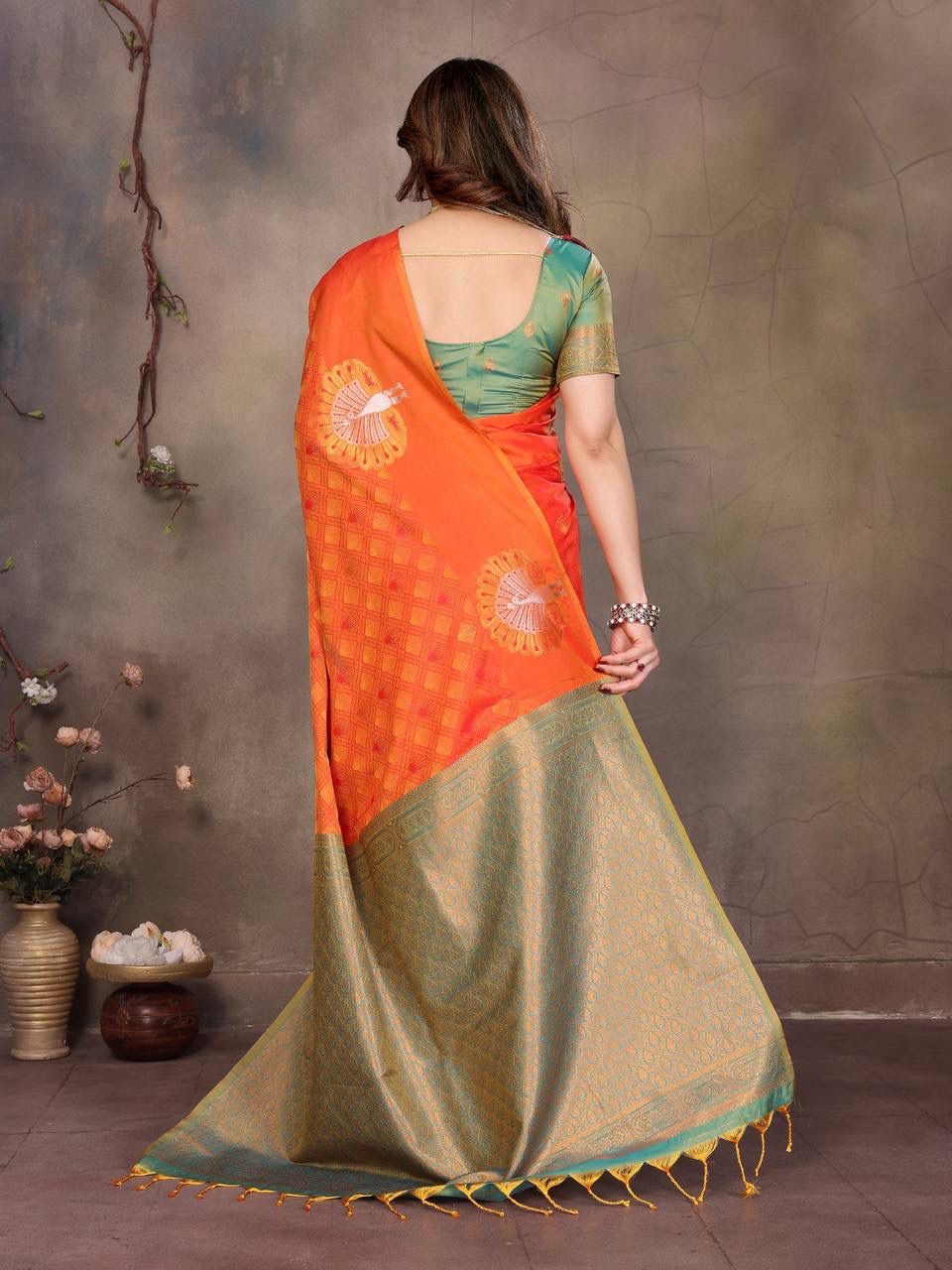 Beauteous Orange Soft Banarasi Silk Saree With Amazing Blouse Piece