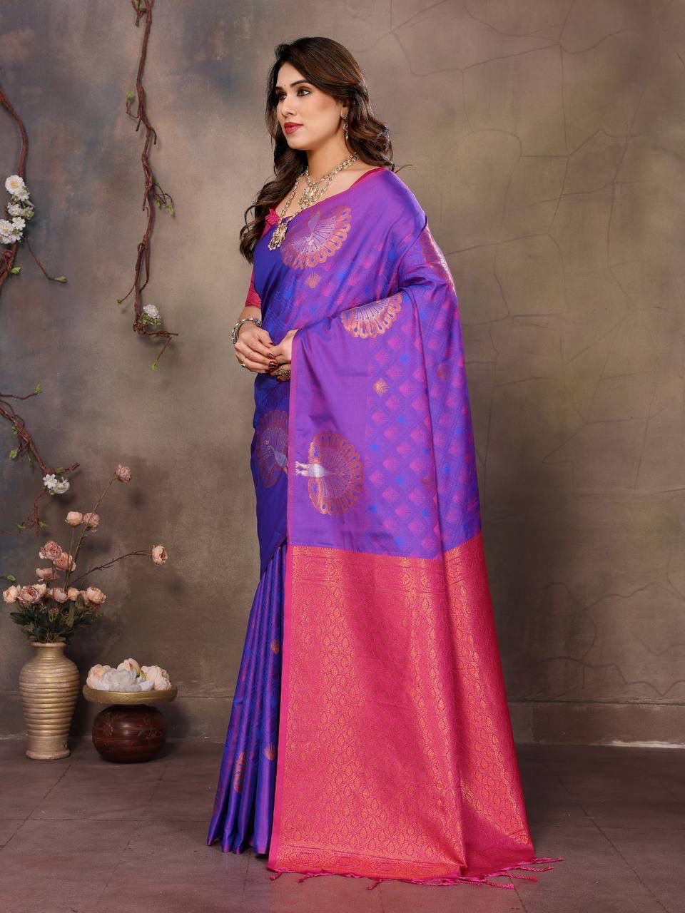 Delectable Purple Soft Banarasi Silk Saree With Devastating Blouse Piece