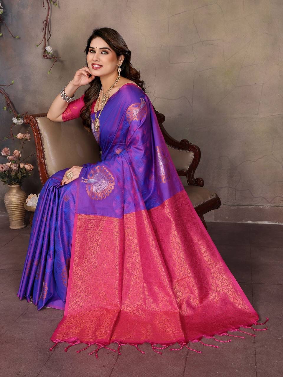 Delectable Purple Soft Banarasi Silk Saree With Devastating Blouse Piece