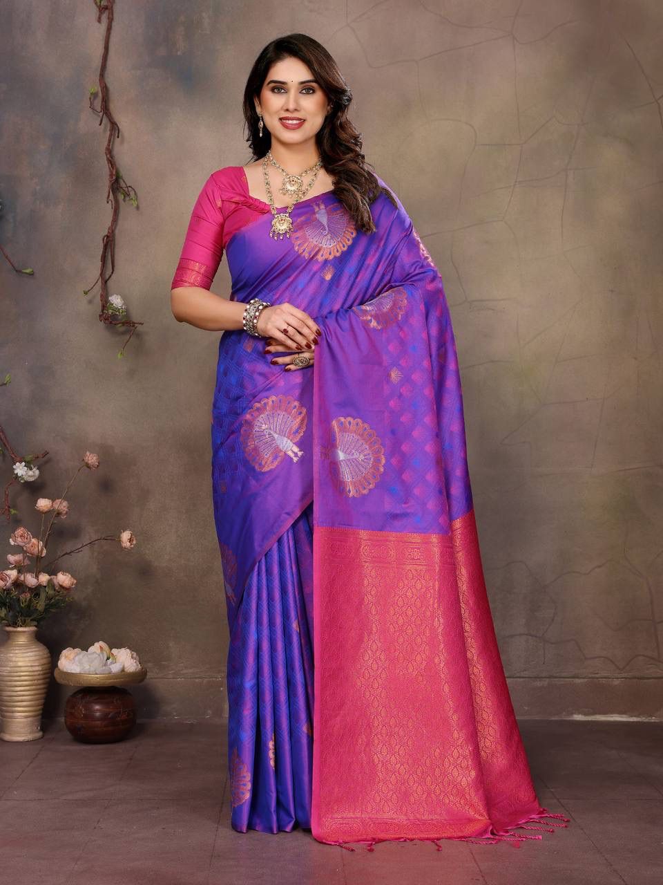 Delectable Purple Soft Banarasi Silk Saree With Devastating Blouse Piece