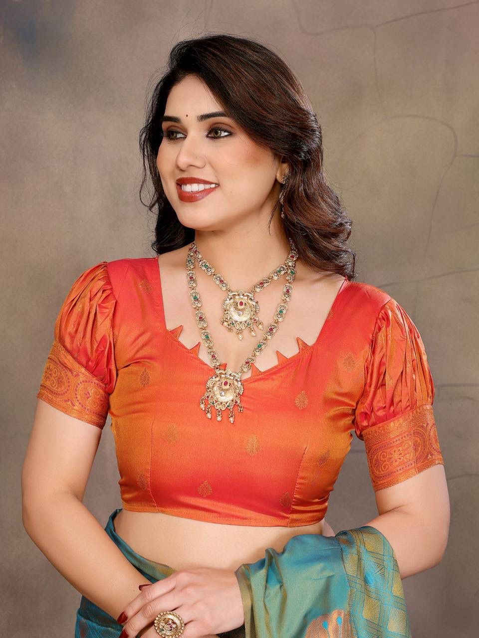 Panoply Rama Soft Banarasi Silk Saree With Redolent Blouse Piece