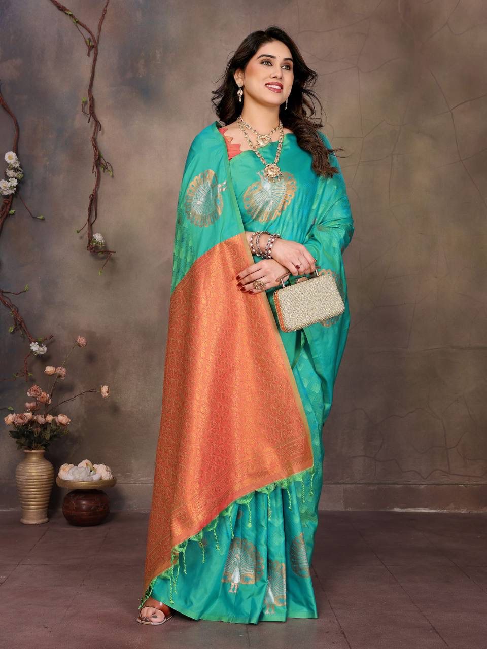 Susurrous Sea Green Soft Banarasi Silk Saree With Grandiose Blouse Piece