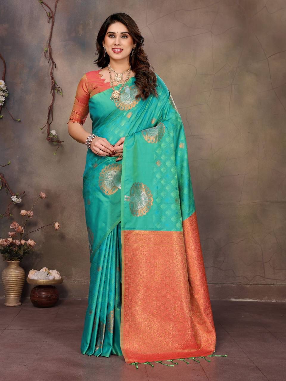 Susurrous Sea Green Soft Banarasi Silk Saree With Grandiose Blouse Piece