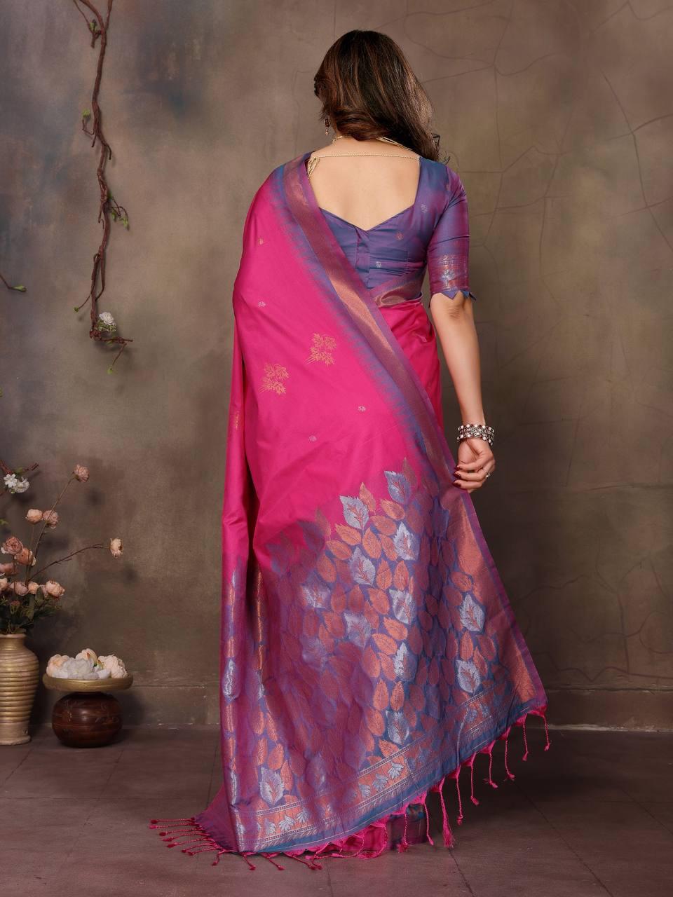 Enticing Dark Pink Soft Banarasi Silk Saree With Exceptional Blouse Piece