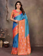 Opulent Firozi Soft Banarasi Silk Saree With Efflorescence Blouse Piece