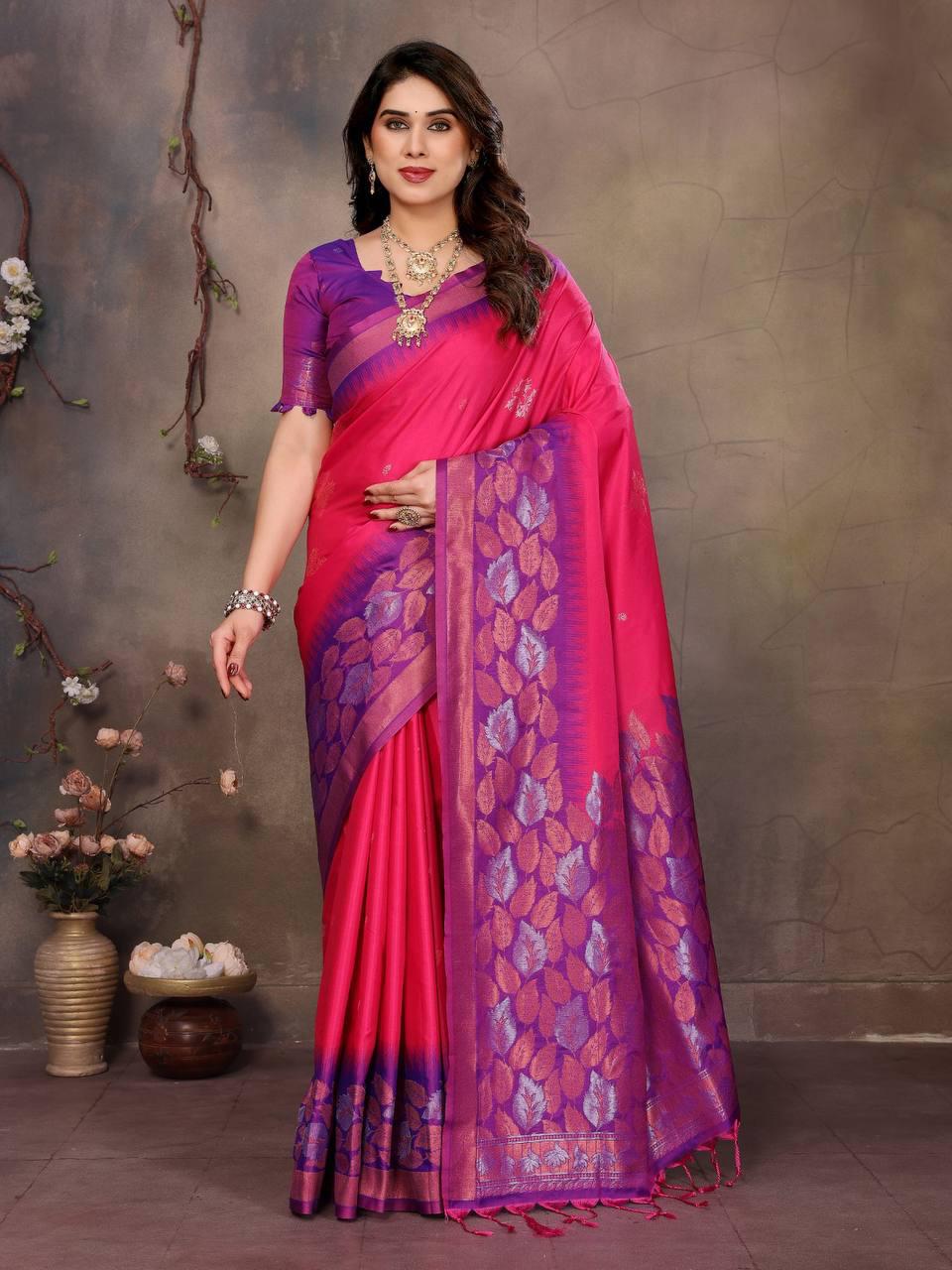 Flaunt Magenta Soft Banarasi Silk Saree With Prettiest Blouse Piece