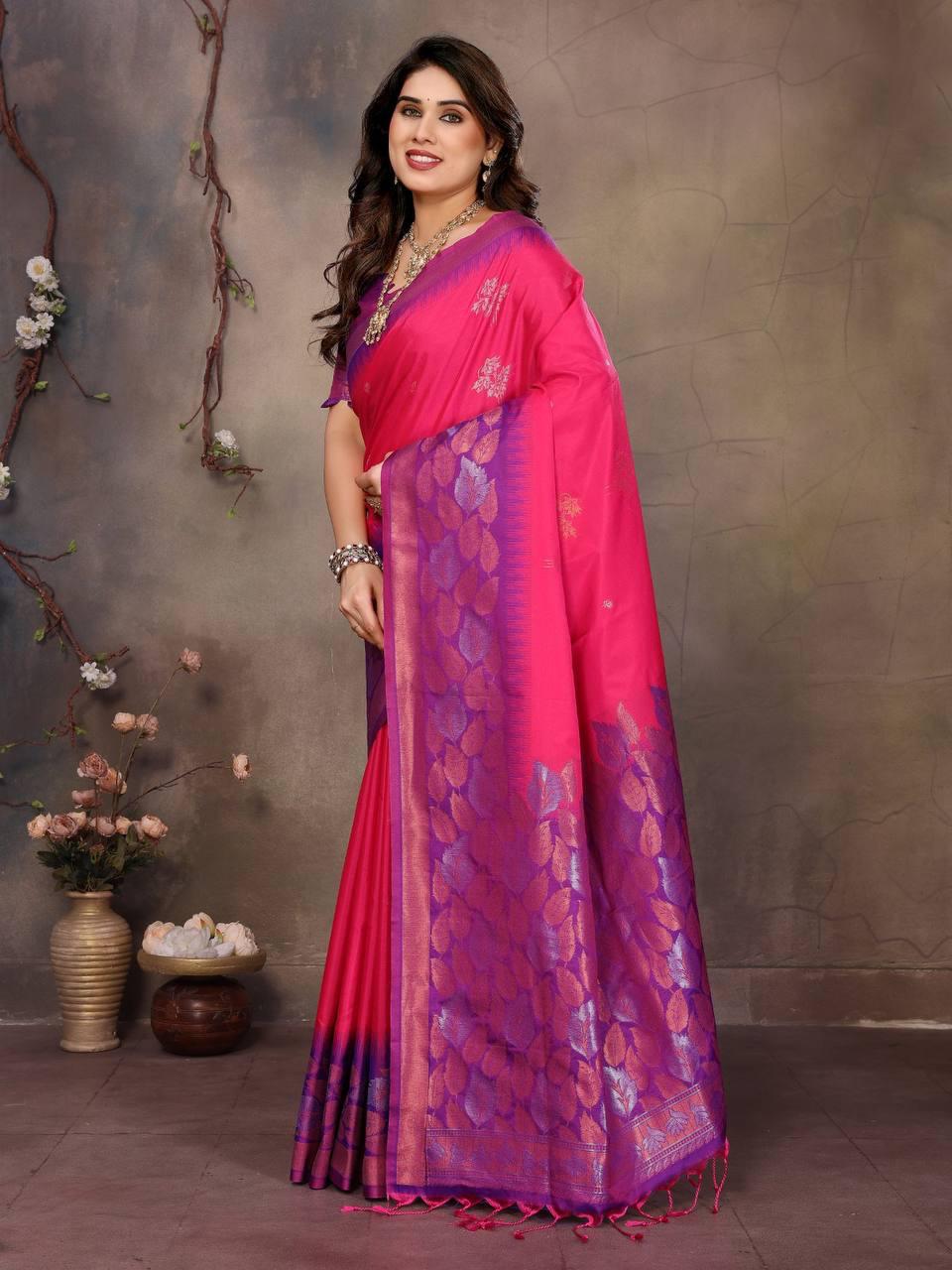 Flaunt Magenta Soft Banarasi Silk Saree With Prettiest Blouse Piece