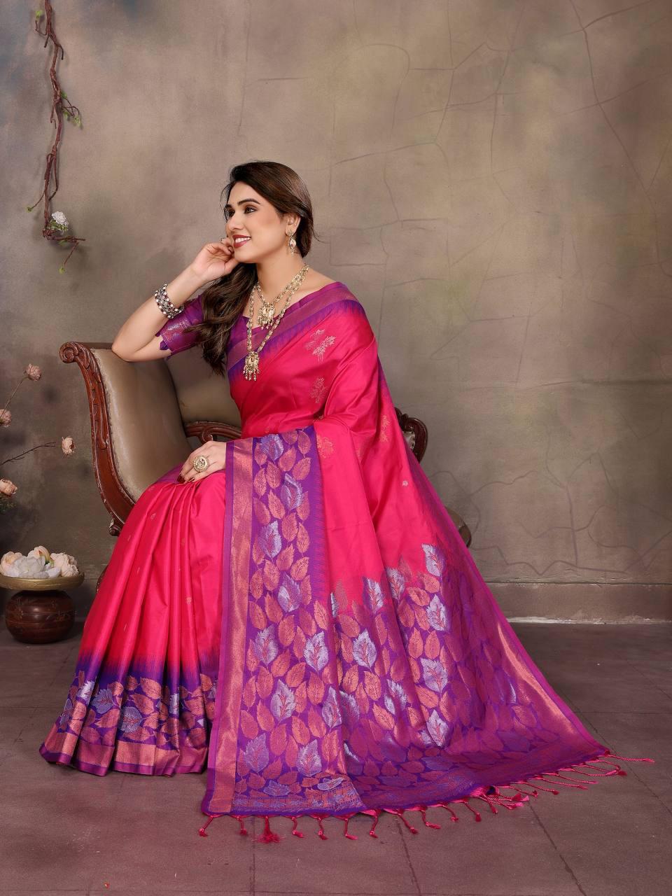 Flaunt Magenta Soft Banarasi Silk Saree With Prettiest Blouse Piece