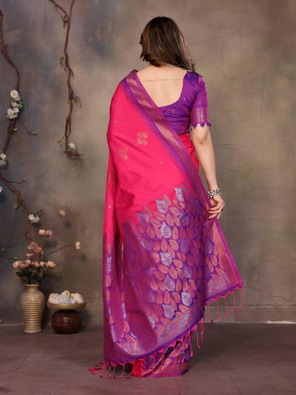 Flaunt Magenta Soft Banarasi Silk Saree With Prettiest Blouse Piece