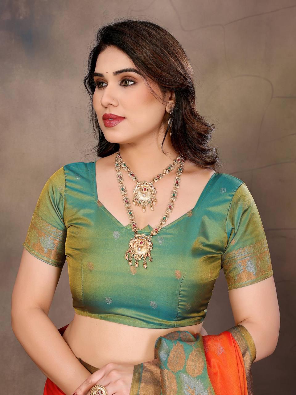 Sophisticated Orange Soft Banarasi Silk Saree With Fragrant Blouse Piece