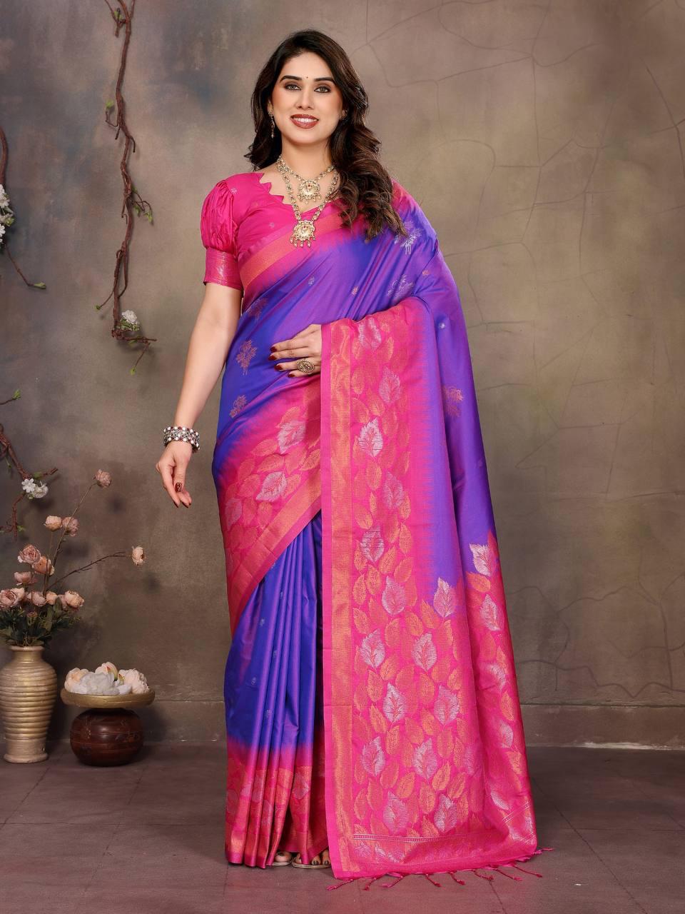 Elegant Purple Soft Banarasi Silk Saree With Exemplary Blouse Piece